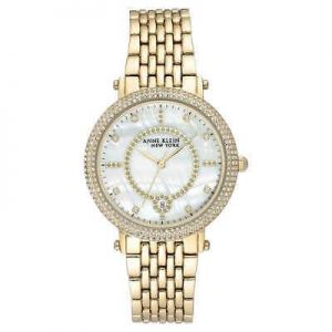 Anne Klein Women's 12/2312MPGB Crystal Accented Gold Tone Watch w/ MOP Dial