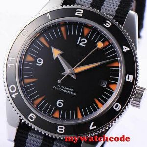 41mm CORGUET black dial miyota Automatic mens watch ceramic bezel sapphire glass