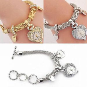 Women's Love Heart Bracelet Watch Charm Band Analog Quartz Wrist Watch NEW