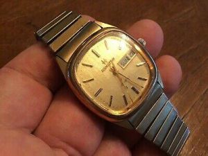 Vtg Hamilton Quartz Gold Tone Men Watch 742 Day Date 6 Jewels Swiss New Battery
