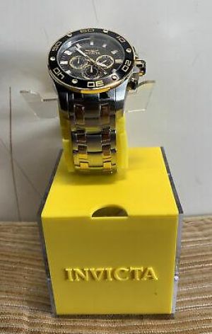 NWT Invicta Two Tone Men's Chronograph Watch - Pro Diver Quartz Black Dial