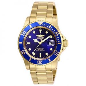 Invicta Men's Watch Pro Diver Quartz Blue Dial Yellow Gold Bracelet 26974