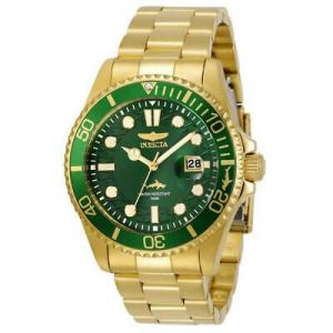 Invicta Men's Watch Pro Diver Quartz Green Dial Yellow Gold Steel Bracelet 30027