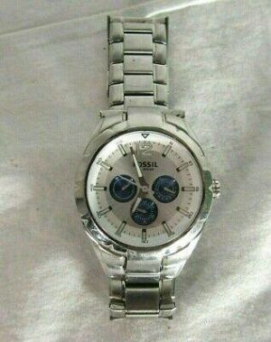 Men's FOSSIL White/Blue Faced Watch Stainless Steel Wristwatch