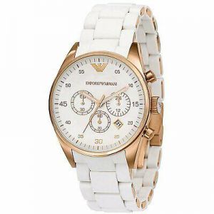 NEW GENUINE EMPORIO ARMANI AR5920 WHITE SILICONE RUBBER ROSE GOLD WOMENS WATCH