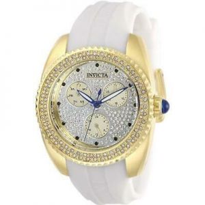 Invicta Angel 28484 Women's Gold-Tone Multi Dial Pave White Silicone Band Watch