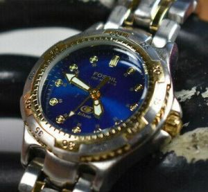 Bargain sales Watches for women Fossil Blue AM-3249 Two-Tone Women&#039;s Watch NEW BATTERY!