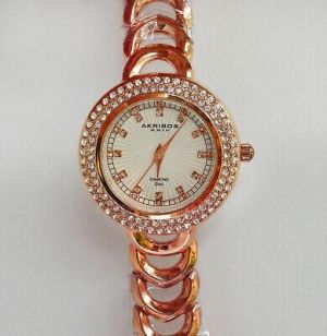 Bargain sales Watches for women AKRIBOS Women&#039;s Watch AK804RG Rose Gold DIAMOND DIAL Crystals on Bezel NEW