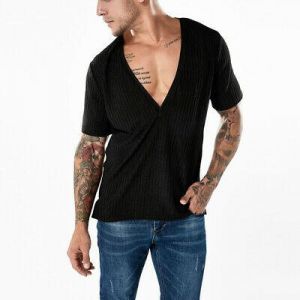 Bargain sales Fashion Men's V-Neck Solid T-Shirt Short Sleeve Summer Casual Vest Tops New