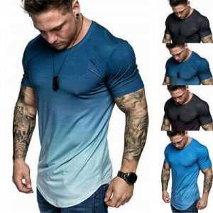 Men's Summer Fashion Slim Casual Fit Gradient Color Short Sleeve Tops Blouse