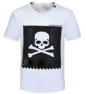Fashion Mens Casual T-shirts skull Round Neck Cotton TEE Summer Tops white Large