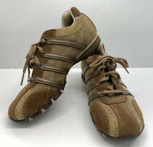 Skechers Bikers Womens Shoes Lace Up 46071 Casual Sneakers Suede Brown Size 7.5