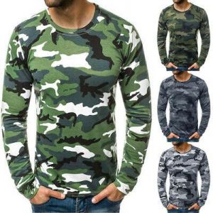 Fashion Men's Casual Slim Camouflage Printed Long Sleeve T Shirt Top Blouse