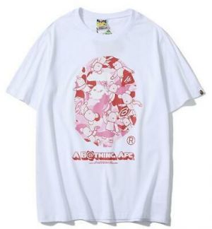 Fashion Men's Bape Pink Monkey A Bathing Ape round neck T-shirt White XL