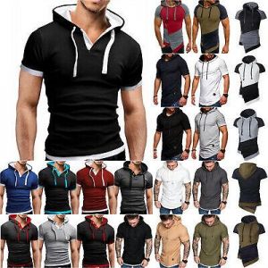 Fashion Men's Short Sleeve Hooded Hoodie Summer Casual T-Shirt Tops Muscle