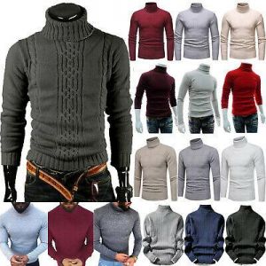 Mens Knit Pullover Long Sleeve Jumper Casual Slim Turtleneck Sweater Tops Winter