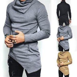 New Fashion Men's Slim Fit Irregular Long Sleeve Muscle Tee T-shirt Tops Blouse