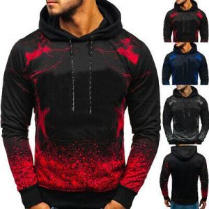 Mens Fashion Long-sleeve Round Neck Gradient Color Hoodie Sweaters T-shirts Tops