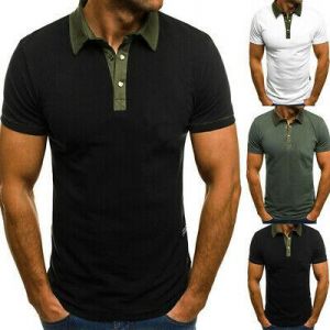 Fashion Men's Summer Pure Color Slim Fit Short Sleeves Lapel Blouse Tops T-Shirt