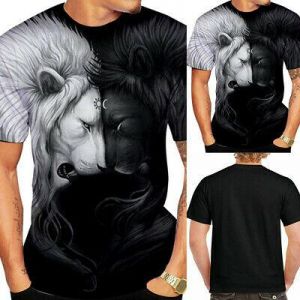 Fashion Men Lion Pattern 3D Printed Short Sleeve Round Neck T-Shirt Tee Top DEN