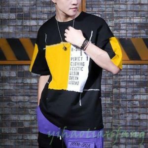 2019 New Fashion Stylish Mens Match Color Hop-Hip Street Dance Baggy T-Shirts