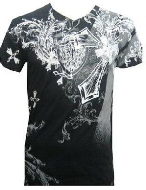 Konflic NWT Men's Tilted Cross Fashion MMA Muscle V-Neck T-shirt