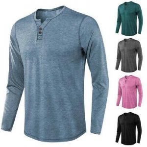 Fashion Men's Spring Long Sleeve Button V-neck Solid Color Casual Tops Blouse