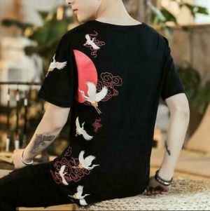 Men's Fashion Retro Chinese Style Printed T-shirt Youth Casual Cotton Tee Size