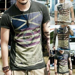 Fashion Personality Men's Flag Print Slim Tees Short Sleeve T Shirt Tops Blouse