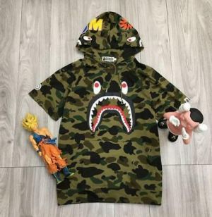 Fashion Men's Camo Shark Short Sleeve Hoodie Round Neck Cotton T-Shirts M-XXL