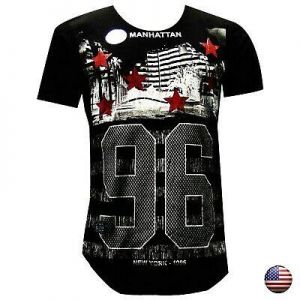 FASHION MANHATTAN 96 HIP HOP EXTENDED CASUAL MEN CREW NECK T-SHIRT