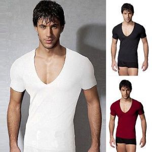 Fashion Men's Short Sleeve Deep V Neck T Shirt Tee Silm Fit Shirts Muscle Tops