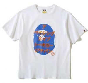 New Summer Men's Japan blue Monkey Head Cotton Fashion bape Tee White Size L