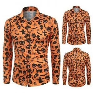 Men Autumn Fashion Casual Halloween Print Long-sleeved Top Blouse Shirt Clothes