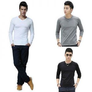 Fashion Men Slim Fit Cotton Crew Neck Long Sleeve Casual T-Shirt Tops Ornate