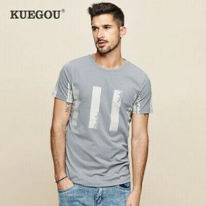 KUEGOU Men&#039;s Short Sleeve T-shirt Elastic Slim Fashion Leisure Summer Top Tee