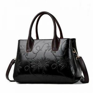Women Elegant Leather Handbags Floral Printed Satchel Tote Sling Shoulder Bag