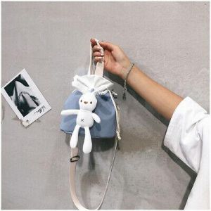 Celebrity Bucket Bags Women All-Match Cute Rabbit Shoulder Messenger Bag Blue