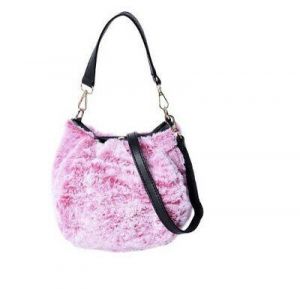 Pink Acrylic Faux Fur Bucket Bag with Adjustable Shoulder Strap for Women Ladies