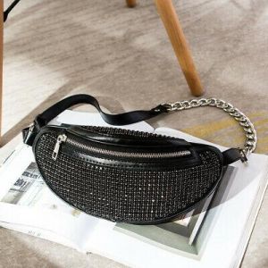 Rhinestone Waist Bags Black Diamond Crossbody Shoulder Chain Pouch Chest Bags
