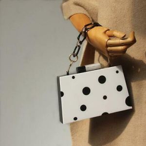 Women Lady Acrylic Black White Box Clutch Handbag Evening Bag Party Prom Purse