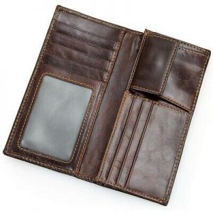 Men's RFID Block Genuine Leather ID Window Zip Pocket Bifold Long Clutch Wallet