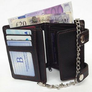 Bargain sales Women bags\Wallets BLACK MENS GENTS TOP QUALITY LEATHER CARD NOTES ZIP WALLET PURSE WITH CHAIN UK