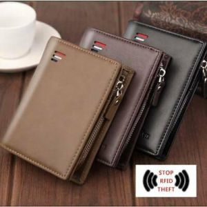 Men's PU Leather Zipper Wallet Coin Pocket Vintage Money Purse Card Holder NEW