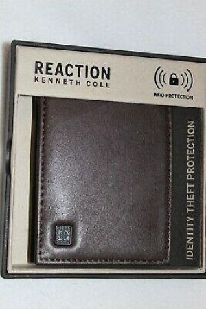 Kenneth Cole Men's Brown Faux Leather Thin Passcase Wallet RFID Protection NWT