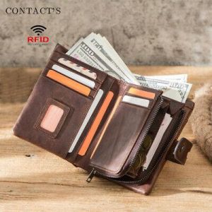 Men's Credit Card Holder Case Large Capacity Genuine Leather Bifold Wallet