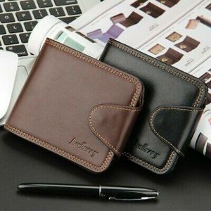 Men's Business Photo Holder Zipper Coin Pocket Card Slots Leather Folding Wallet