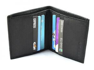 New Black Leather Men&#039;s Small RFID Slim Bifold Wallet Credit Card ID Holder