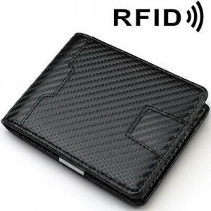 Men&#039;s Carbon Fiber Grain Slim Bifold Wallet RFID Blocking Card Holder Money Clip