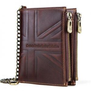 Men's Genuine Nubuck Leather Biker Wallet RFID Card Holder Chain Trucker Purse